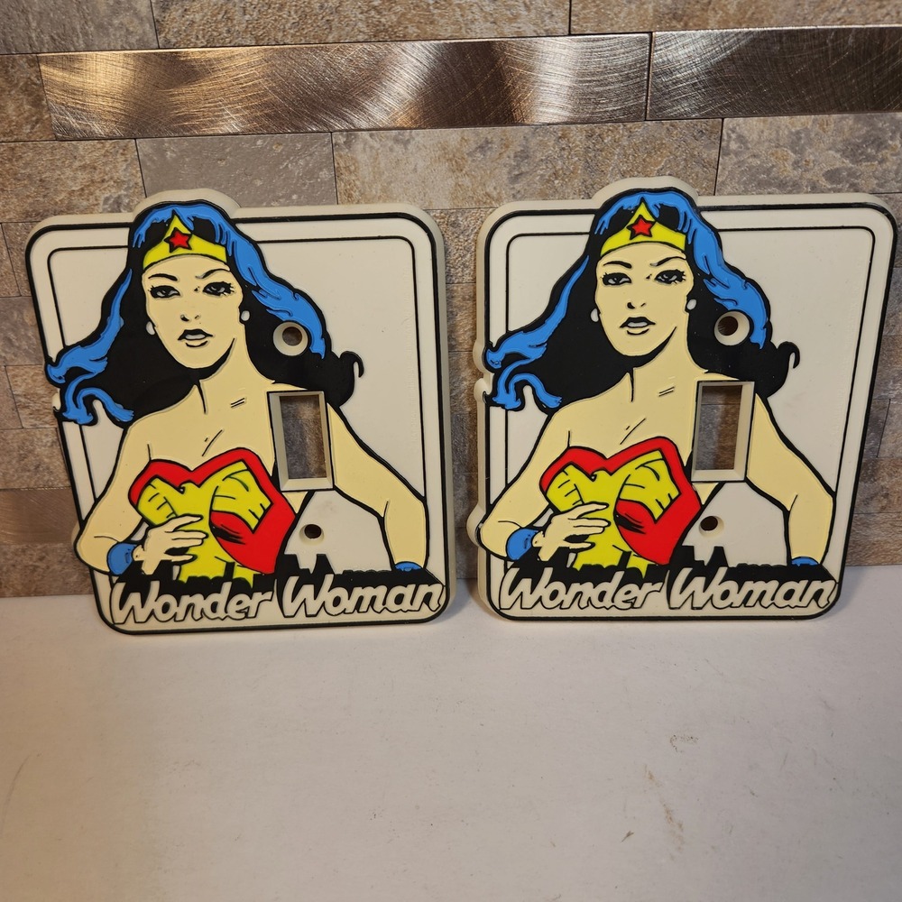 Vintage 1976 Wonder Woman Light Switch Covers DC Comics Set of 2 Retro Plastic